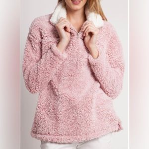 PEACH LOVE CALIFORNIA Women's Sweater Blush Pink White Pullover Zipper L/S Large